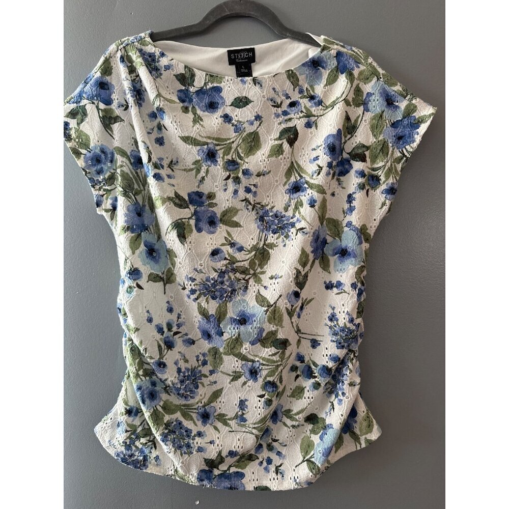Stitch Collection L Floral Eyelet Blouse Romantic Cottagecore Summer Top fairy - Picture 1 of 6